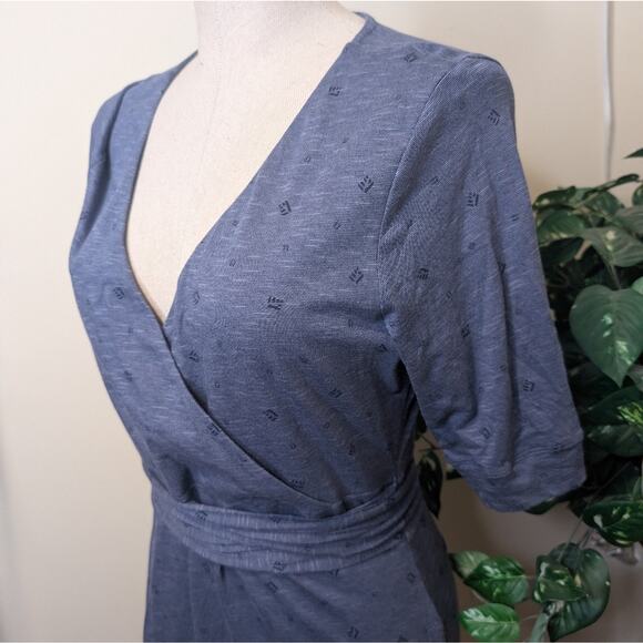 Toad&Co Cue Wrap Cafe Dress Blue Midi Size Medium POCKETS! - Picture 2 of 8